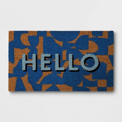 1'4"x2'4" Hello Geo Rectangular Outdoor Doormat Blue - Room Essentials™