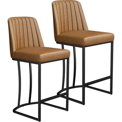 JUJABU 25.6 Inch Set of 2 Linen Fabric Barstools with Back and Upholstered