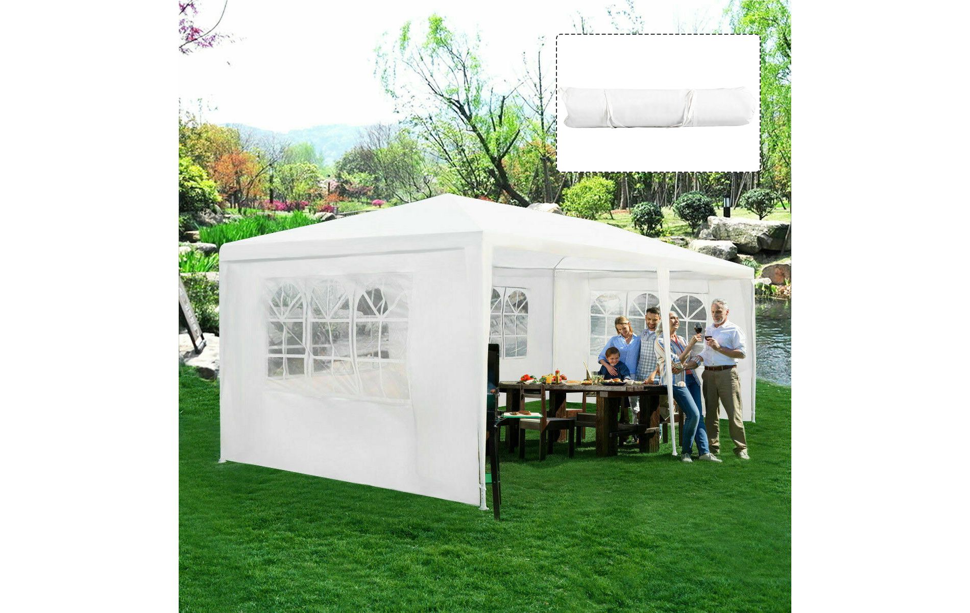 Costway 10'x20' Canopy Tent Heavy Duty Wedding Party Tent 4 Sidewalls W/Carry Bag