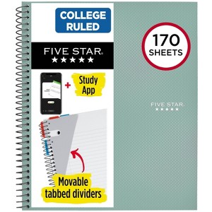 Five Star 170 Sheets College Ruled Notebook Feature Rich Sage: 3 Subject Spiral, 8.5x11", Bleed-Resistant, Perforated Pages - 1 of 4