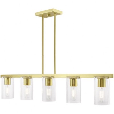 Clarion Sleek Satin Brass 5-Light Linear Chandelier with Clear Glass