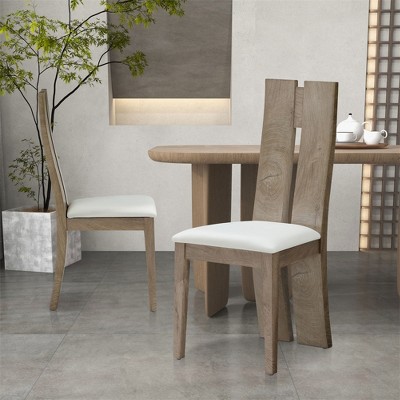 Rustic Dining Chair with Cushions, Wood Legs Supports Upholstered Dining Room Chairs with High Back