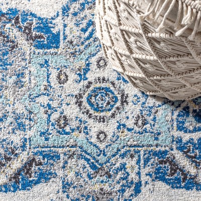 Ivory and Blue Persian Boho Vintage Medallion Area Rug