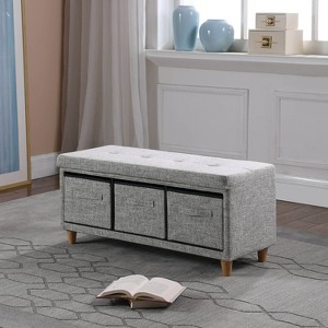 Tufted Bench with Basket Drawers - Ore International - 1 of 4