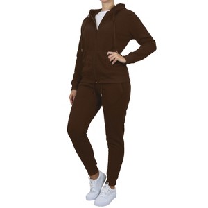 Galaxy By Harvic Women's Loose Fit Fleece-Lined Full Zip Up Hoodie & Jogger 2-Piece Set - 1 of 4