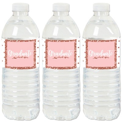Big Dot of Happiness Rose Gold Grad -  Graduation Party Water Bottle Sticker Labels - Set of 20