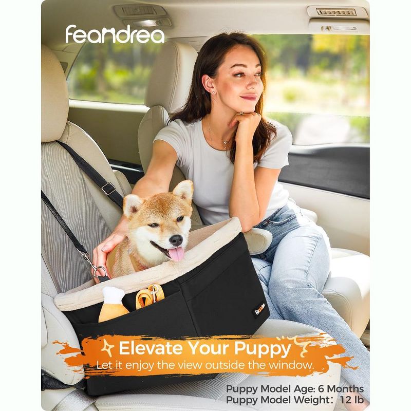 Feandrea Dog Car Seat, Pet Booster Seat for Small Dogs up to 18 lb, with Adjustable Straps, Removable Washable Fleece Liner, 5 of 6