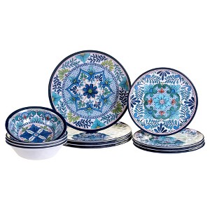 Certified International Talavera by Nancy Green Melamine 12pc Dinnerware Set Blue - 1 of 4
