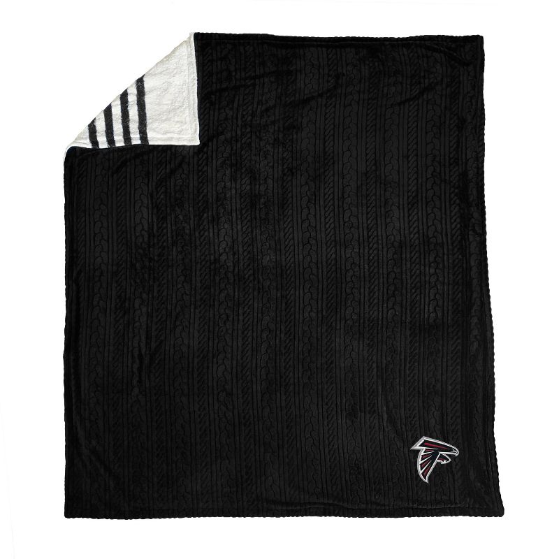 NFL Atlanta Falcons Embossed Logo Faux Shearling Stripe Blanket, 1 of 4