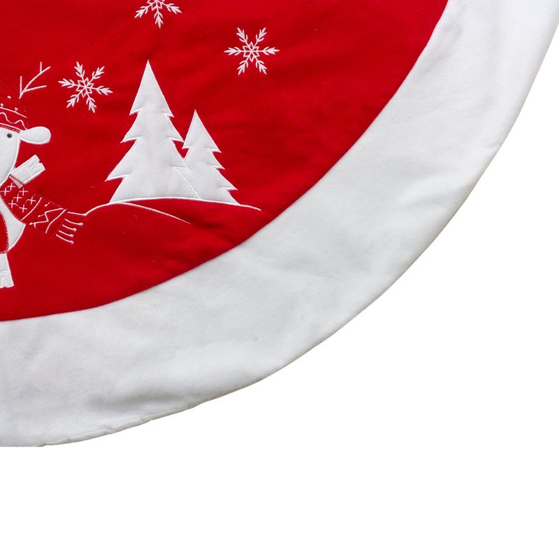 Northlight 48" Red and White Winter Reindeer Embroidered Christmas Tree Skirt, 3 of 5
