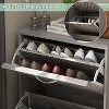 Famapy Gray wood grain 2 Drawer Flip Up Shoe Cabinet Openwork - 4 of 4