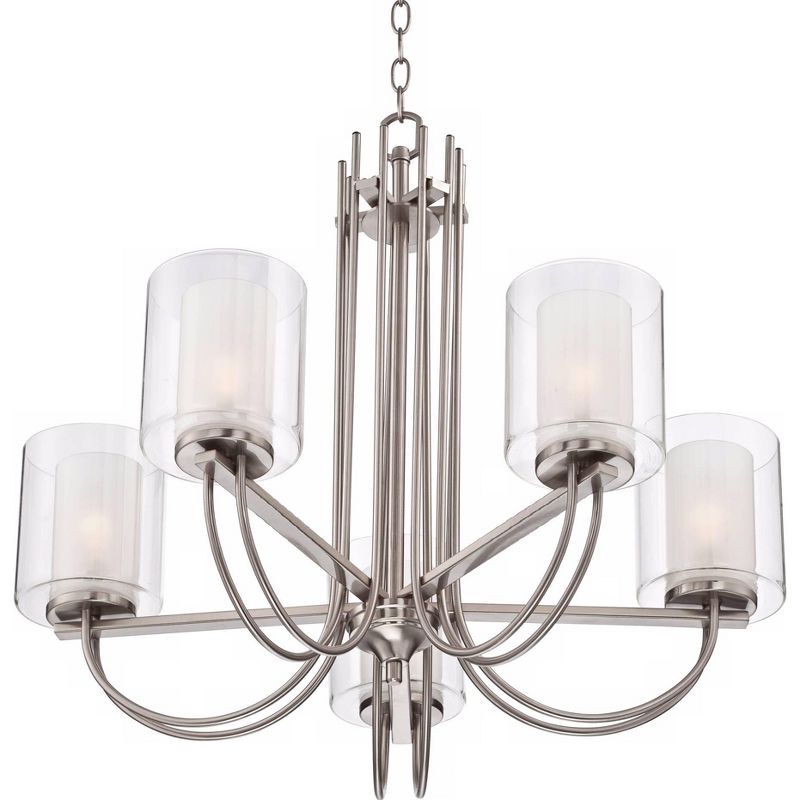 Possini Euro Design Melody Brushed Nickel Pendant Chandelier 26 3/4" Wide Modern Clear Outer Frosted Inner Glass 5-Light Fixture for Dining Room House, 5 of 10