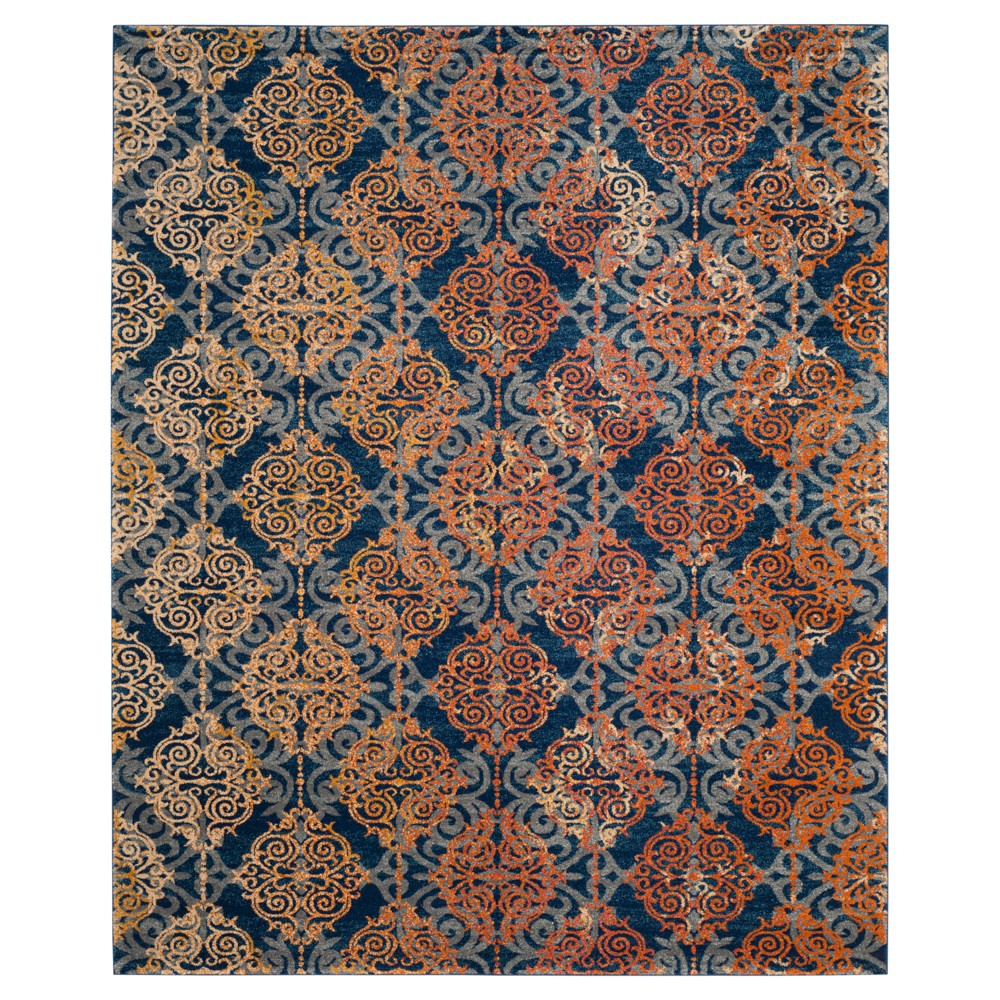 Blue/Orange Botanical Loomed Area Rug - (8'x10') - Safavieh