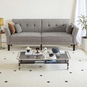 89" Contemporary Futon Couch Bed, Mid Century Upholstered Futon Sofa, Fabric Sleeper Sofa with Adjustable Backrest & Armrest - 1 of 4