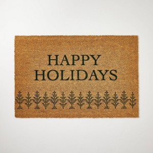 23"x35" 'Happy Holidays' Coir Doormat Tan/Green - Hearth & Hand™ with Magnolia - 1 of 3