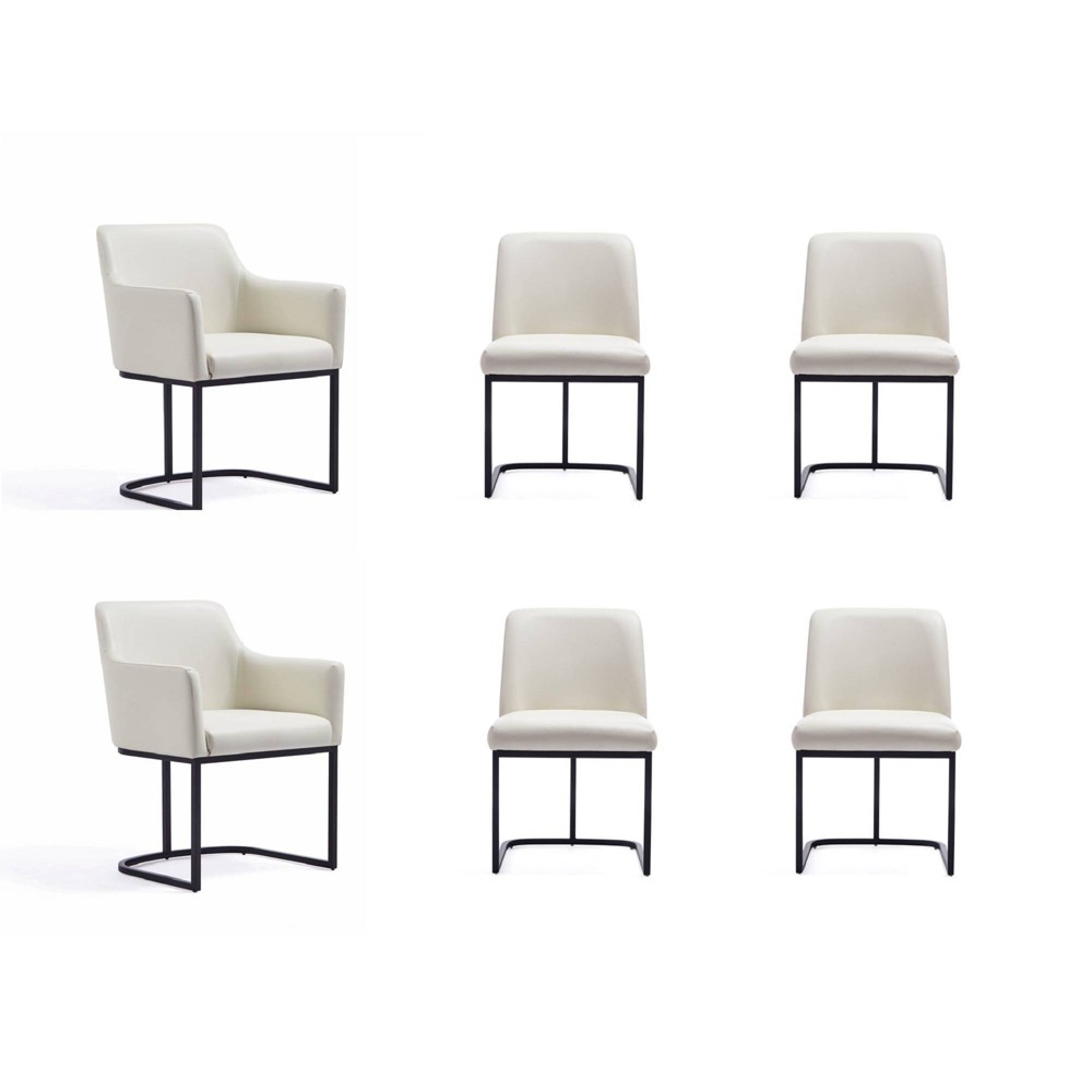 Photos - Dining Table Set of 6 Serena Modern Leatherette Upholstered Dining Chair Set Cream - Ma