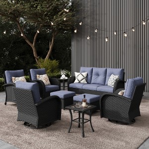 LayinSun Outdoor Patio Furniture Set, Black Rattan Wicker Sectional Swivel Rocker Chairs Sets - 1 of 4