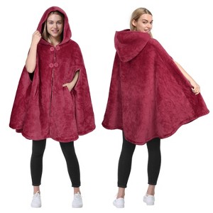 Catalonia Womens Oversized Plush Fleece Wearable Blanket Hooded Wrap Sweater with Hand Pockets, Open Front No Sleeve Cape Shawls, Cozy Gift for Woman - 1 of 4