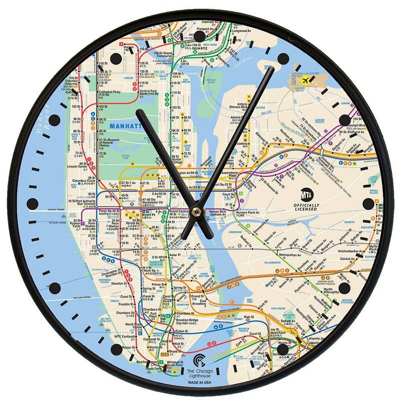 12.75&#34; New York City Map Decorative Clock Black - The Chicago Lighthouse, 1 of 5