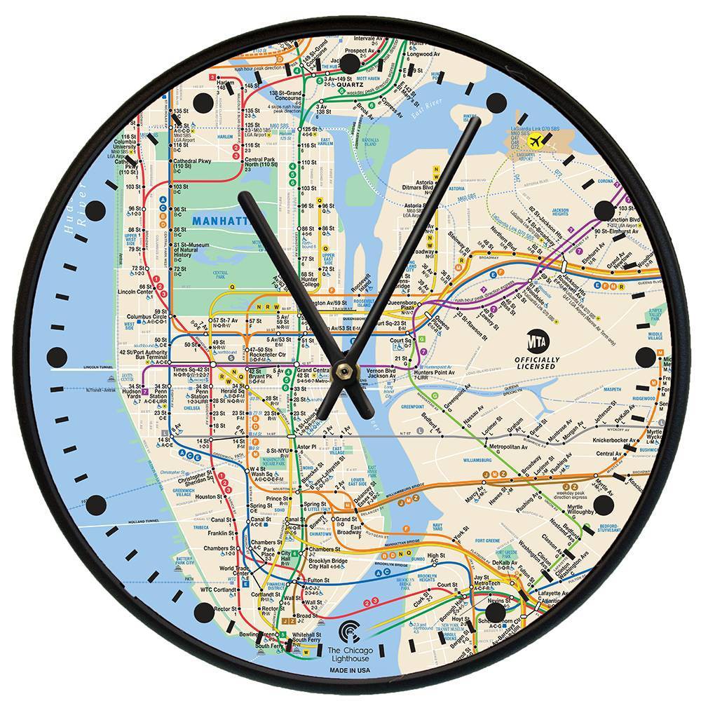 Photos - Wall Clock 12.75" New York City Map Decorative Clock Black - The Chicago Lighthouse: Modern Style, Indoor Use, Analog Display