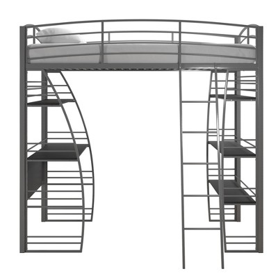 DHP Sage Studio Twin Metal Loft Bed with Integrated Desk and Shelves - Thumbnail 4