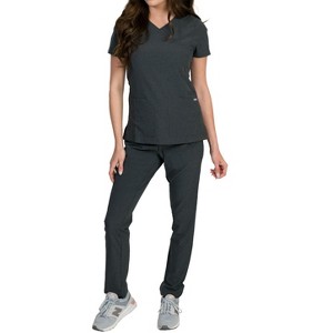 Medgear Celeste Women's Stretch Scrubs Cross Over Neckline Top and Slim Leg Pants - 1 of 4