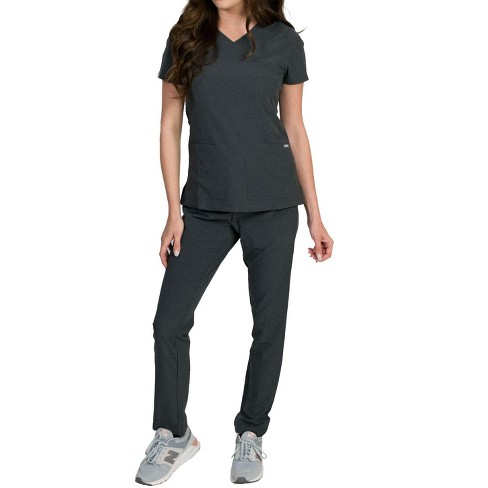 Medgear Celeste Women's Stretch Scrubs Cross Over Neckline Top And Slim ...