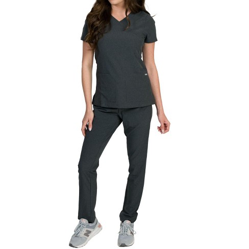 Medgear Celeste Women's Stretch Scrubs Cross Over Neckline Top and Slim Leg Pants - image 1 of 4