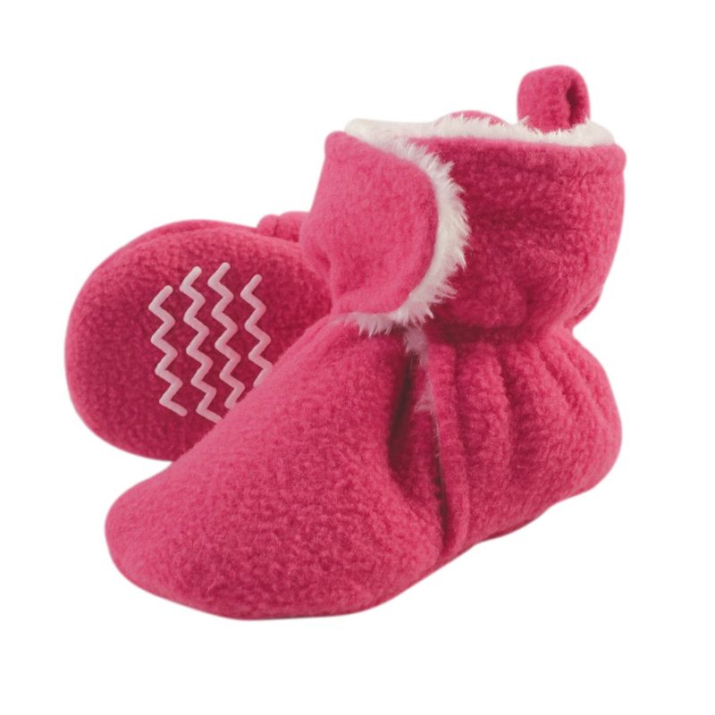 Hudson Baby Infant and Toddler Girl Cozy Fleece and Faux Shearling Booties, Dark Pink, 1 of 3