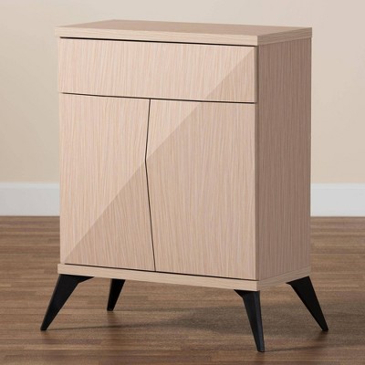 Light Brown and Black Wood 2-Door Mid-Century Sideboard Buffet