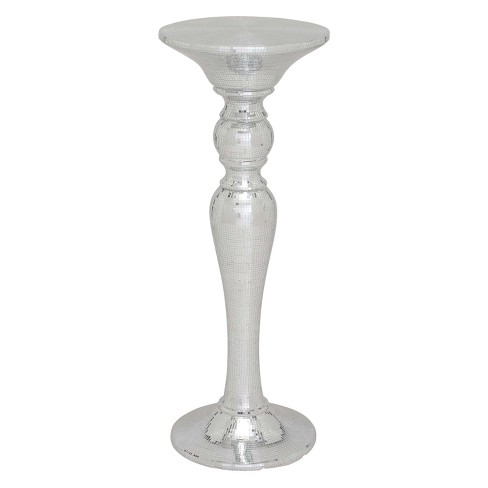 Resin Pedestal Accent Table Silver, Round Pedestal Side Table Silver