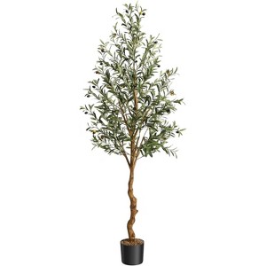 6 FT Artificial Olive Tree Indoor, Artificial Silk Plant, Designed Faux Wood Trunk and Realistic Fruit, Perfect for Home Office - 1 of 4