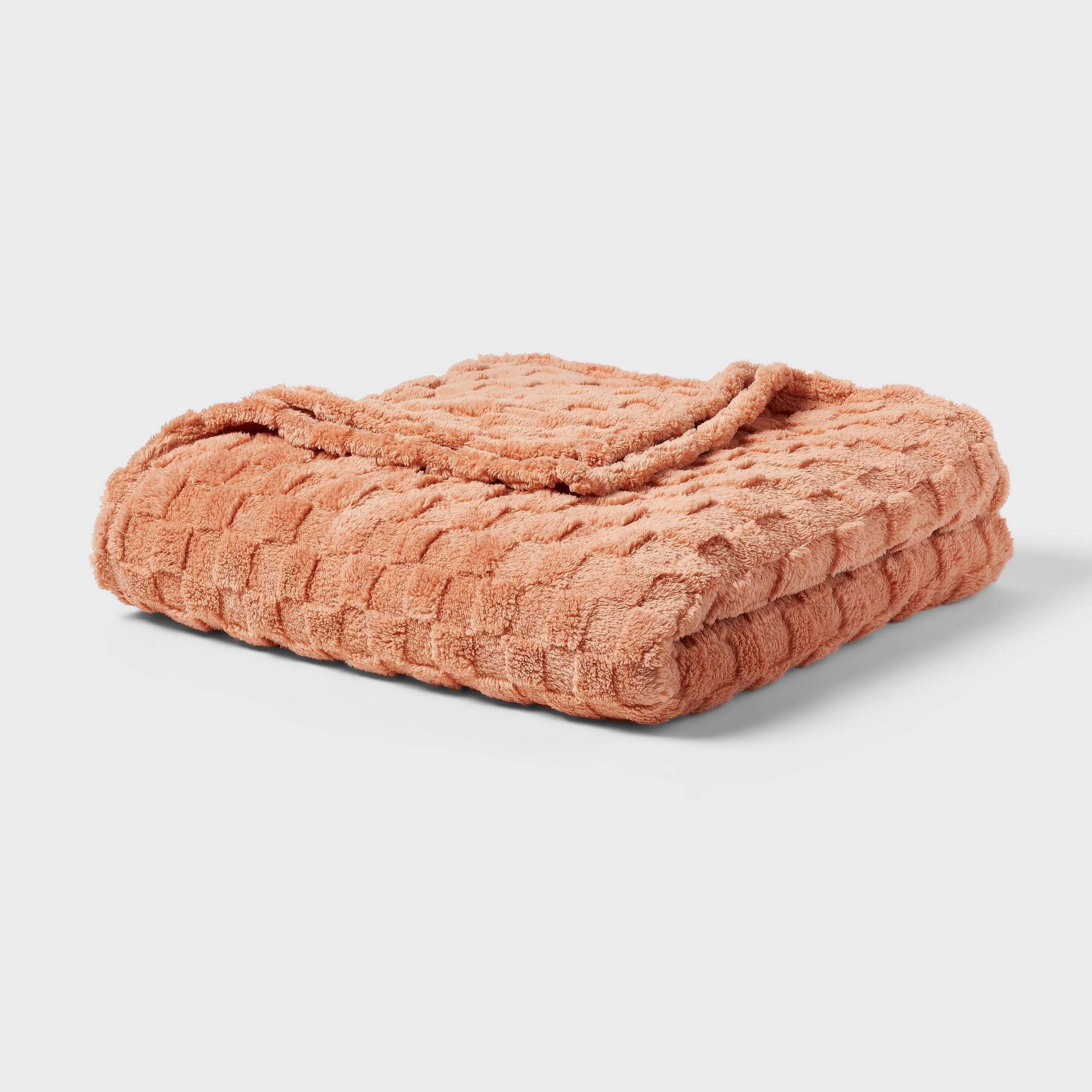 Twin/Twin Extra Long Checkered Jacquard Plush Blanket Rust - Room Essentials™