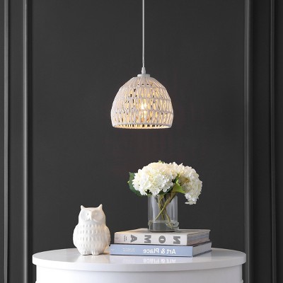 White Woven Rope and Iron LED Pendant Light