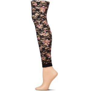 Memoi Women's Luxe Floral Lace Leggings Black M-L - 1 of 4