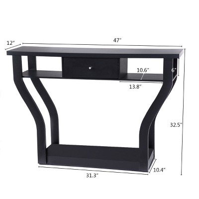 Black Modern Wood Console Table with Drawer Storage