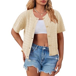 Women's Plus Size Summer Cardigan Sweater Short Sleeve Knit Open Front Beach Office Casual Tops - 1 of 2