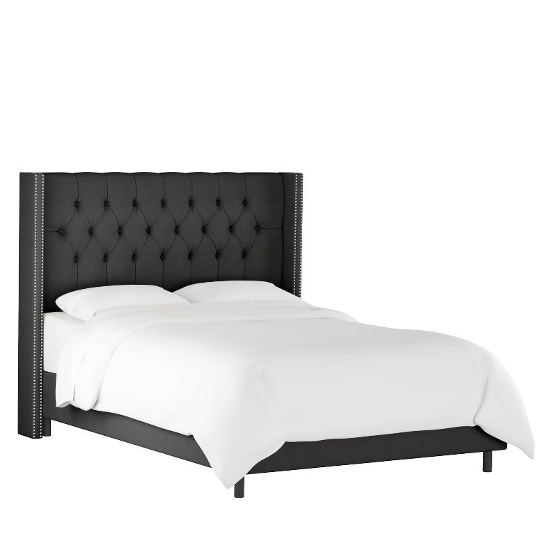 Skyline Furniture King Louis Diamond Tufted Wingback Shiny Velvet Bed Dark Gray, 3 of 9