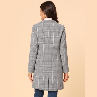 Allegra K Women's Double Breasted Notched Lapel Plaid Overcoat with Pockets White Black X-Large — фото 5