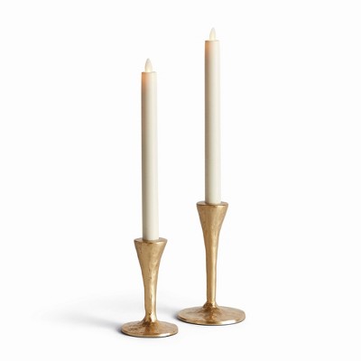 Plum & Post Noah Taper Holders, Set of 2 - Gold, Cast Aluminum Design