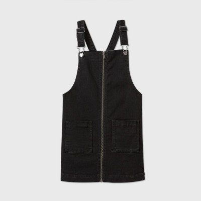 girls black denim pinafore