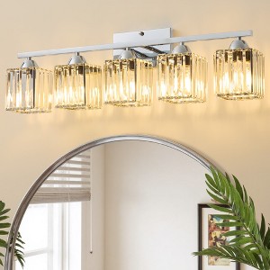 POWLIG 16.9" Modern Vanity Light - 3-Light Dimmable Bathroom Light with Square Crystal Shades - 1 of 4