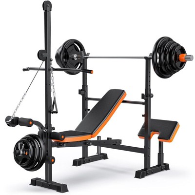 GIKPAL 800lbs 8-in-1 Adjustable Weight Bench Set with Lat Pull Down, Workout Bench Multi-Function Strength Training Bench Press Exercise Equipm