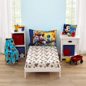 Disney Mickey Mouse Funhouse Crew 2 Piece Toddler Sheet Set - Fitted Bottom Sheet and Reversible Pillowcase