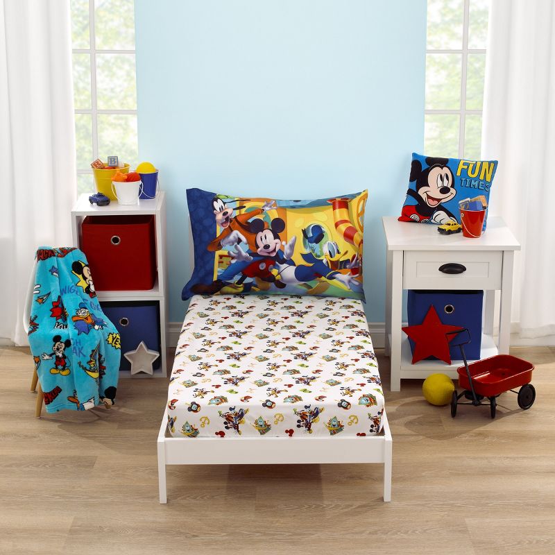 Disney Mickey Mouse Funhouse Crew 2 Piece Toddler Sheet Set - Fitted Bottom Sheet and Reversible Pillowcase, 1 of 9