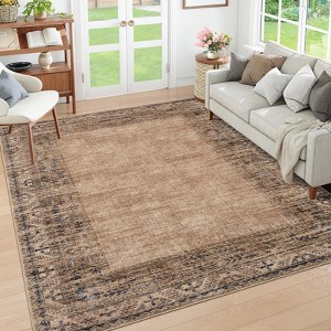 Vintage Bordered Area Rug Washable Area Rug Non-Slip Low Pile Throw Carpet for Living Room Bedroom Dining Room Home Office - 1 of 4