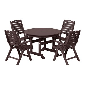 WestinTrends Malibu 5-Piece HDPE Round Patio Dining Table Set with Foldable Chairs, Black - 1 of 4