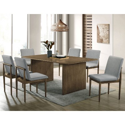 Natural Wood and Gray Upholstered 7-Piece Dining Set