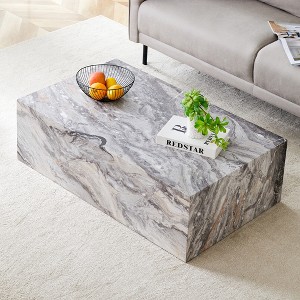 39.3" Coffee Table with Marble-Pattern Texture for Living Room, Side Table, and Multi-Use Spaces - 1 of 4