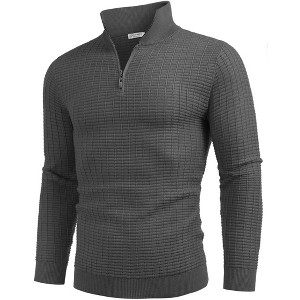 COOFANDY Men's Quarter Zip Sweaters Slim Fit Lightweight Cotton Knitted Casual Mock Neck Pullover Sweaters - 1 of 4